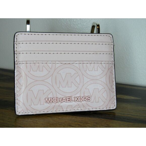 Michael Kors ~RARE~Jodie Logo Jacquard Card Case Light Blush - Picture 1 of 6